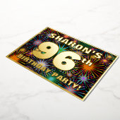 96e verjaardag — Fun, kleurrijke Fireworks look Folie Uitnodiging (Gedraaid)