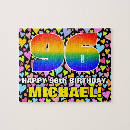 96e verjaardag — Fun, liefhebbende hartvormen + "9 Legpuzzel (Horizontaal)