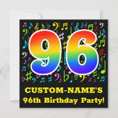 96e verjaardag: Fun Music Symbols, Rainbow 96 Kaart (Voorkant)