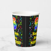 96e verjaardag: Fun Muzieknoten Pattern, Rainbow 9 Papieren Bekers (Rechts)