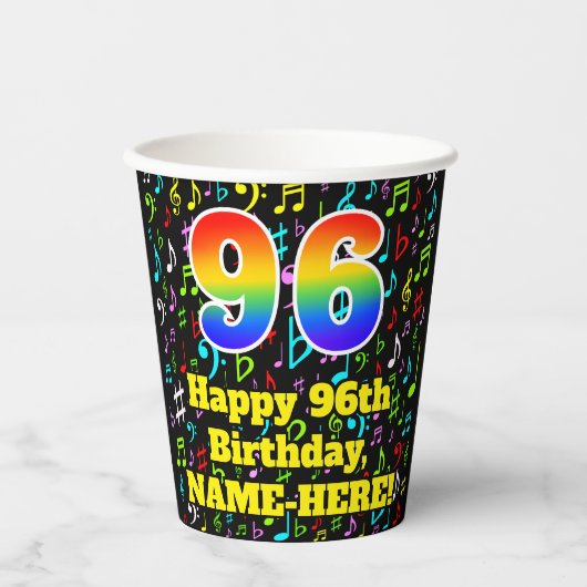 96e verjaardag: Fun Muzieknoten Pattern, Rainbow 9 Papieren Bekers (Voorkant)