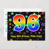 96e verjaardag: Fun Stars Pattern, Rainbow 96, Naa Briefkaart (Voorkant / Achterkant)