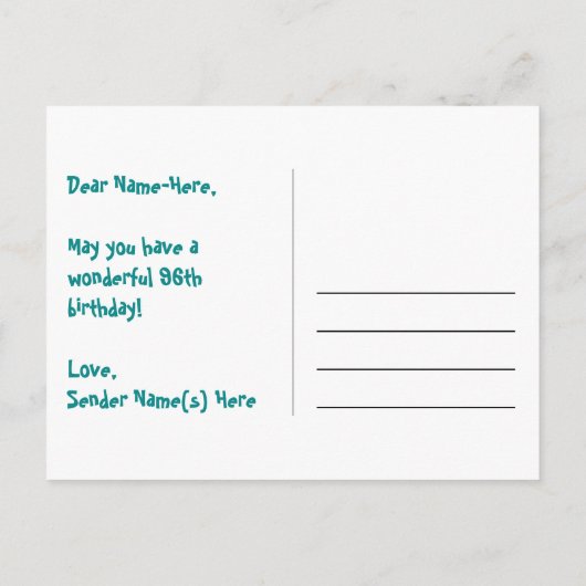 96e verjaardag: Fun Stars Pattern, Rainbow 96, Naa Briefkaart (Achterkant)