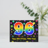 96e verjaardag: Fun Stars Pattern, Rainbow 96, Naa Briefkaart (Staand voorkant)