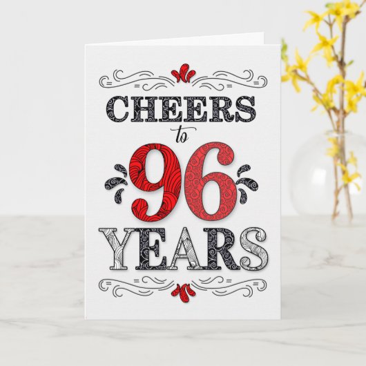 96e verjaardag gejuich in rood wit zwart patroon kaart (Gele Bloem)