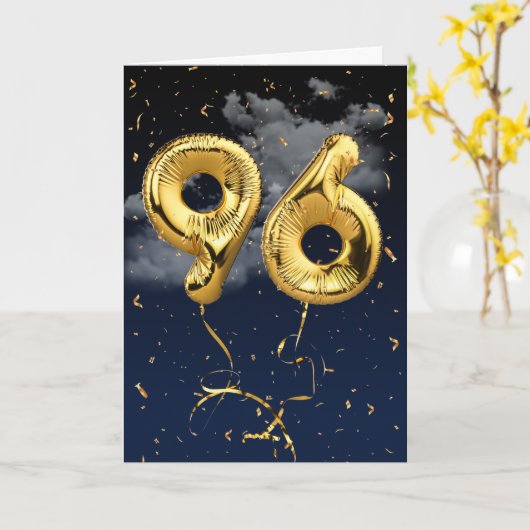 96e verjaardag Gold Mylar ballon en Confetti Card Kaart (Gele Bloem)