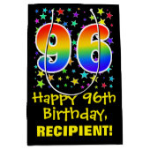 96e verjaardag: kleurrijk sterrenpatroon & regenbo medium cadeauzakje (Voorkant)