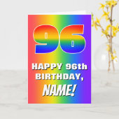 96e verjaardag: kleurrijk, vun regenboogpatroon #  kaart (Gele Bloem)