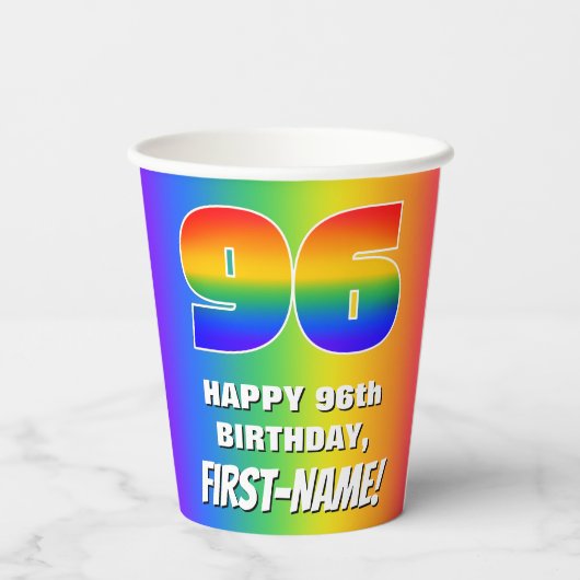 96e verjaardag: kleurrijk, vun regenboogpatroon #  papieren bekers (Achterkant)