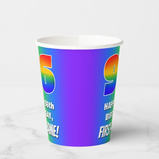 96e verjaardag: kleurrijk, vun regenboogpatroon #  papieren bekers (Links)