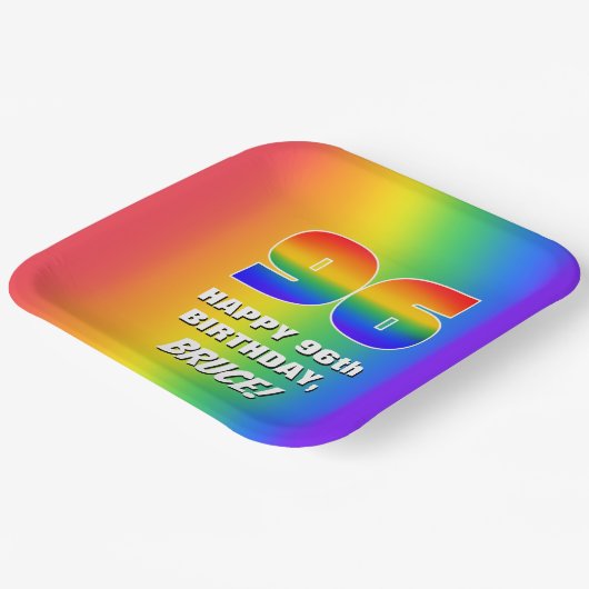 96e verjaardag: kleurrijk, vun regenboogpatroon # papieren bordje (Gebogen)