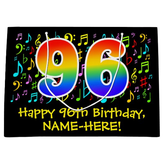 96e verjaardag - kleurrijke muzieksymbolen, Rainbo Groot Cadeauzakje (Voorkant)