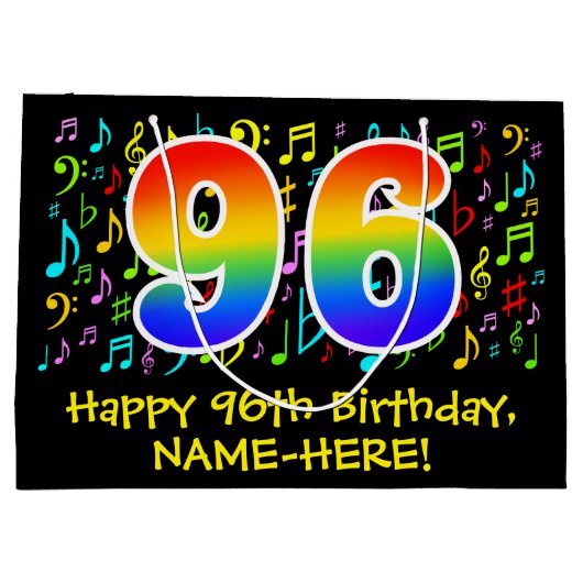 96e verjaardag - kleurrijke muzieksymbolen, Rainbo Groot Cadeauzakje (Achterkant)
