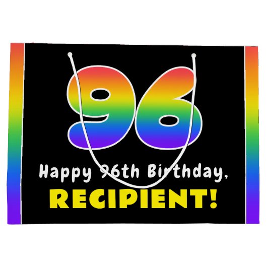 96e verjaardag: kleurrijke regenboog # 96, aangepa groot cadeauzakje (Achterkant)