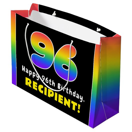 96e verjaardag: kleurrijke regenboog # 96, aangepa groot cadeauzakje (Achterkant Gekanteld)