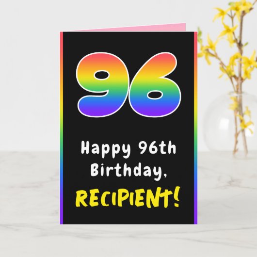 96e verjaardag: kleurrijke regenboog # 96, aangepa kaart (Gele Bloem)