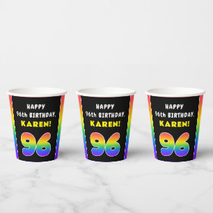 96e verjaardag: kleurrijke regenboog # 96, aangepa papieren bekers
