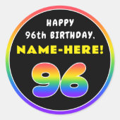 96e verjaardag: kleurrijke regenboog # 96, aangepa ronde sticker (Voorkant)