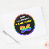 96e verjaardag: kleurrijke regenboog # 96, aangepa ronde sticker (Envelop)