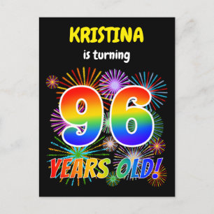 96e verjaardag - Leuk vuurwerk, Regenboog look "96 Briefkaart