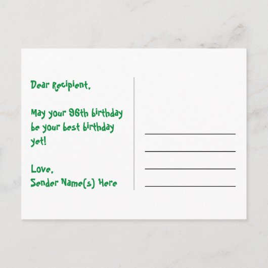 96e verjaardag - Leuk vuurwerkpatroon + Regenboog  Briefkaart (Achterkant)