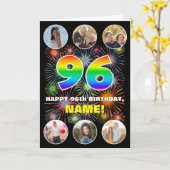 96e verjaardag: Leuke regenboog #, Aangepaste naam Kaart (Gele Bloem)