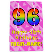 96e verjaardag: leuke roze harten strepen; regenbo medium cadeauzakje (Voorkant)