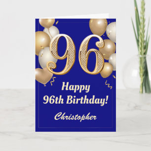 96e verjaardag marinenblauw en gouden ballonnen Co Kaart