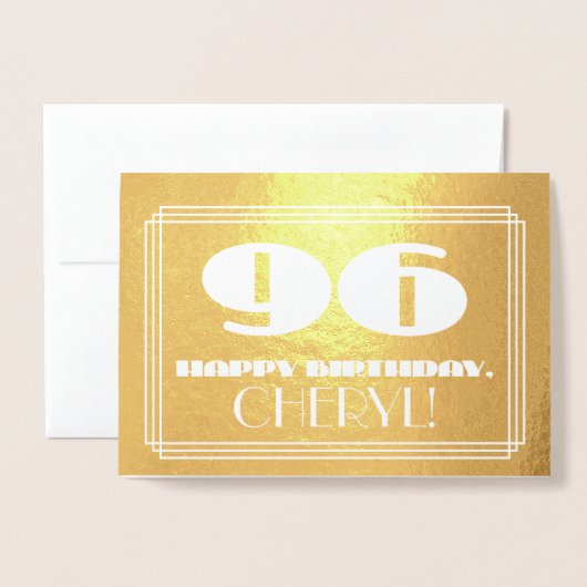 96e verjaardag: Naam + Art Deco Geïnspireerde look Folie Kaarten (Voorkant met envelop)