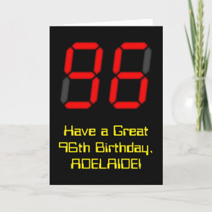 96e verjaardag: Red Digital Clock Style "96" + naa Kaart