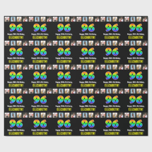 96e verjaardag: Regenboog "96"; Aangepaste Foto's  Cadeaupapier