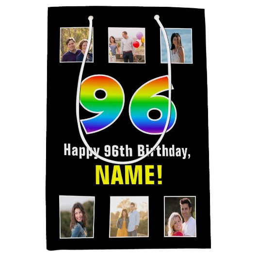 96e verjaardag: Regenboog "96", aangepaste foto's  Medium Cadeauzakje (Voorkant)