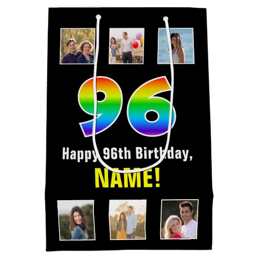 96e verjaardag: Regenboog "96", aangepaste foto's  Medium Cadeauzakje (Achterkant)