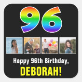 96e verjaardag: Regenboog "96"; Aangepaste Foto's  Vierkante Sticker (Voorkant)