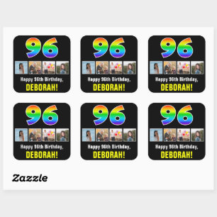 96e verjaardag: Regenboog "96"; Aangepaste Foto's  Vierkante Sticker