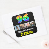 96e verjaardag: Regenboog "96"; Aangepaste Foto's  Vierkante Sticker (Envelop)