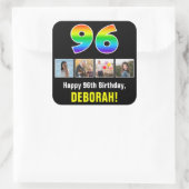 96e verjaardag: Regenboog "96"; Aangepaste Foto's  Vierkante Sticker (Tas)