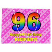 96e verjaardag: roze strips & harten, regenboognr. groot cadeauzakje (Achterkant)
