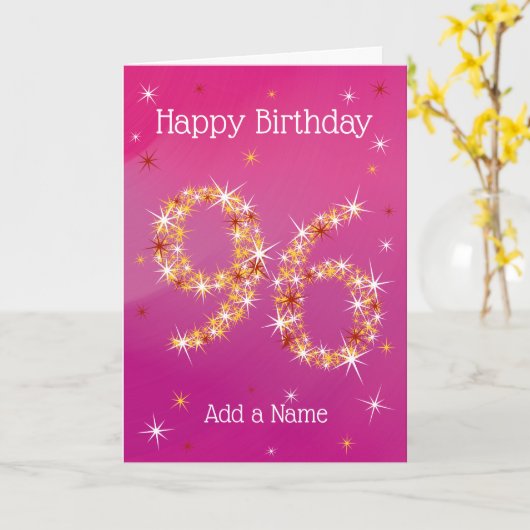 96e verjaardag - Sterrennummers - Roze/Paars - Lee Kaart (Gele Bloem)