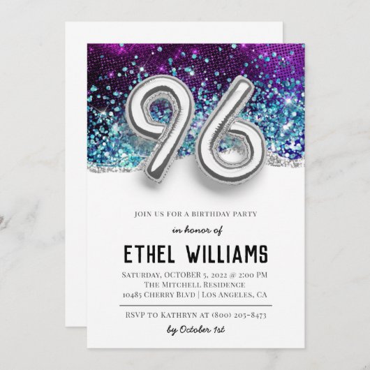 96e verjaardag van de uitnodiging (Voorkant / Achterkant)
