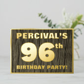 96e verjaardag: Vet, Faux-Hout-patroon Folie Uitnodiging (Staand Voorkant)