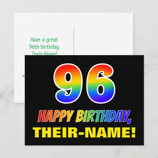 96e verjaardag: Vet, Vun, Eenvoudig, Regenboog 96 Briefkaart (Voorkant / Achterkant)