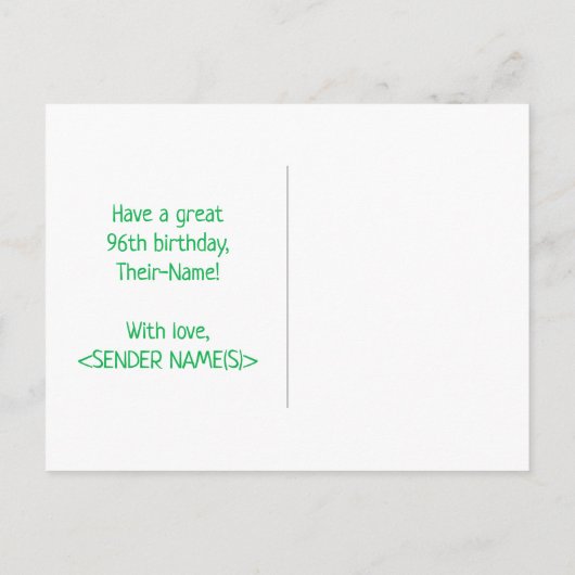 96e verjaardag: Vet, Vun, Eenvoudig, Regenboog 96 Briefkaart (Achterkant)