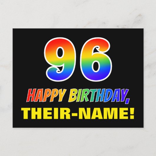 96e verjaardag: Vet, Vun, Eenvoudig, Regenboog 96 Briefkaart (Voorkant)