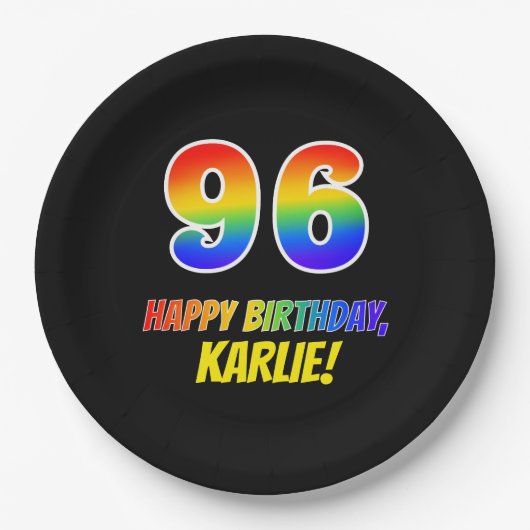 96e verjaardag: Vet, Vun, Eenvoudig, Regenboog 96 Papieren Bordje (Voorkant)