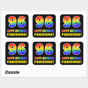 96e verjaardag: Vet, Vun, Eenvoudig, Regenboog 96 Vierkante Sticker