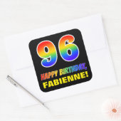 96e verjaardag: Vet, Vun, Eenvoudig, Regenboog 96 Vierkante Sticker (Envelop)