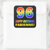 96e verjaardag: Vet, Vun, Eenvoudig, Regenboog 96 Vierkante Sticker (Tas)