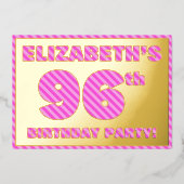 96e verjaardag — Vet, vuurtje, roze band # 96 Folie Uitnodiging (Voorkant)