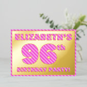 96e verjaardag — Vet, vuurtje, roze band # 96 Folie Uitnodiging (Staand Voorkant)